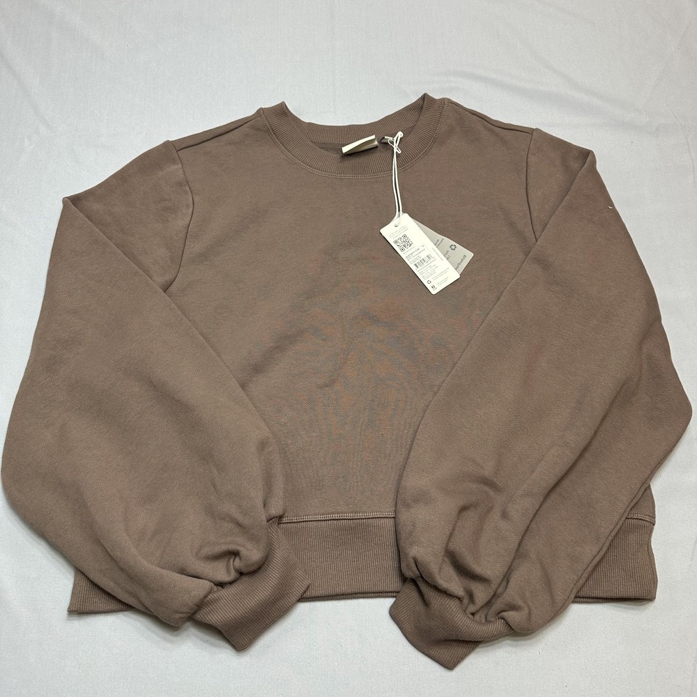 Richer Poorer Sweatshirt Womens XL Brown Cropped Fleece Balloon Sleeve Cozy New